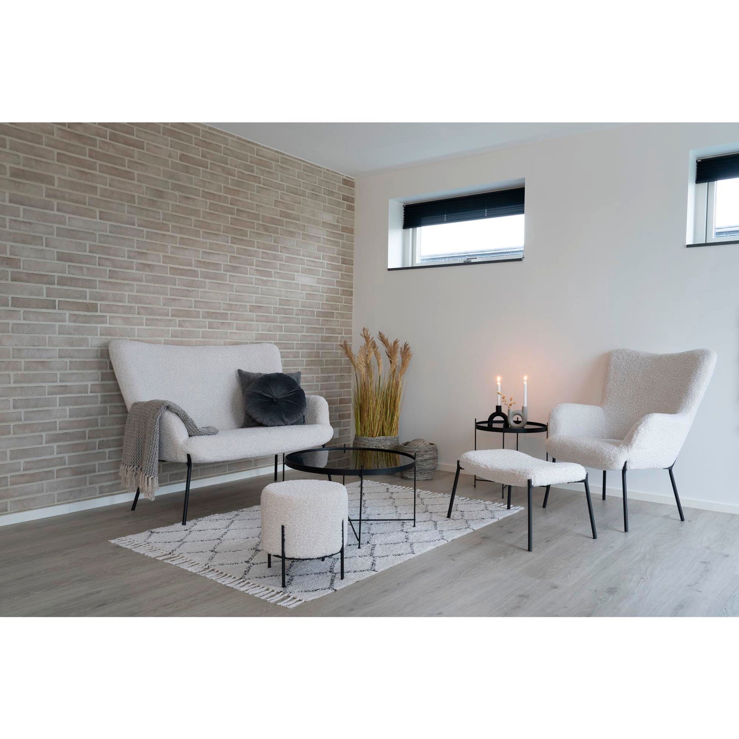 Glasgow sæt - Loungestol og fodskammel, hvid HN1090