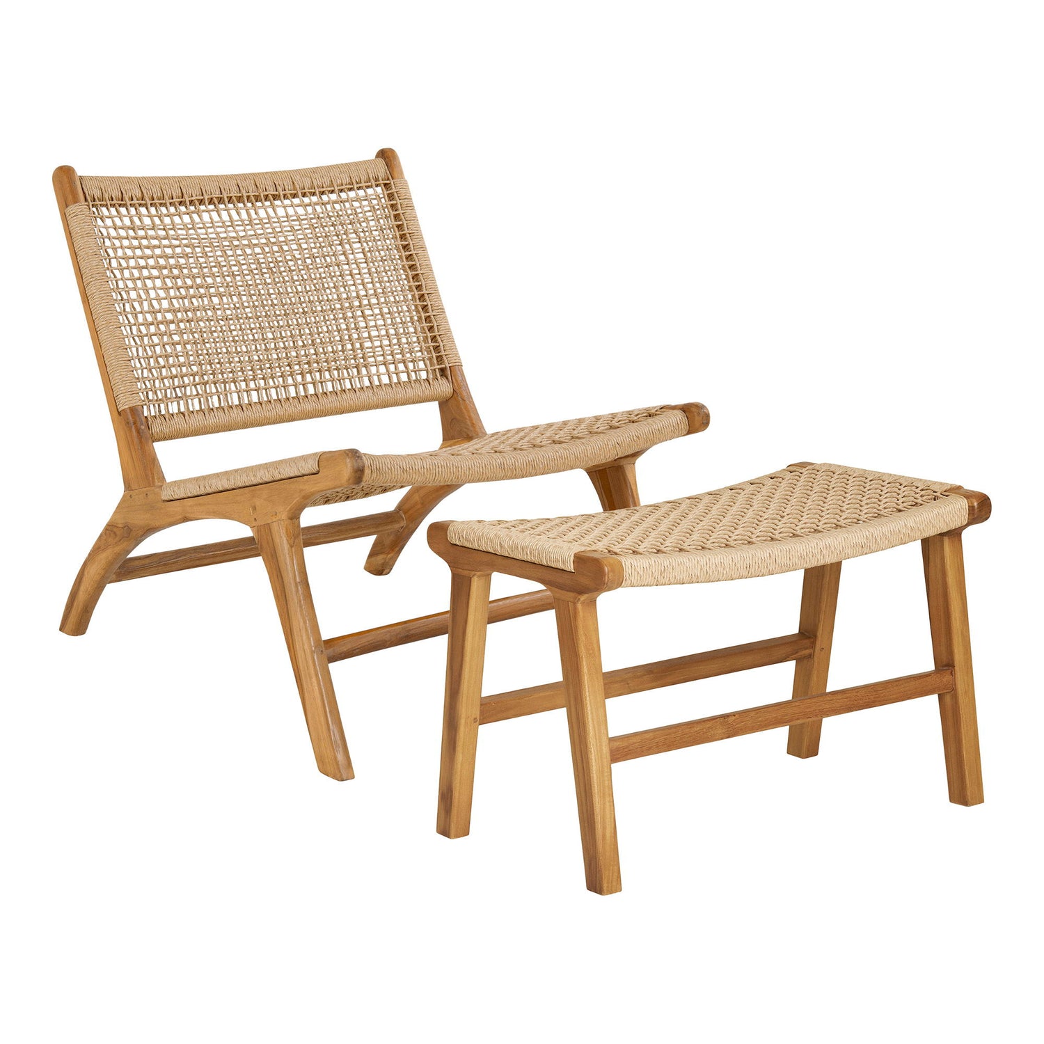 Derby sæt - Loungestol og skammel, teak/PE rattan, natur