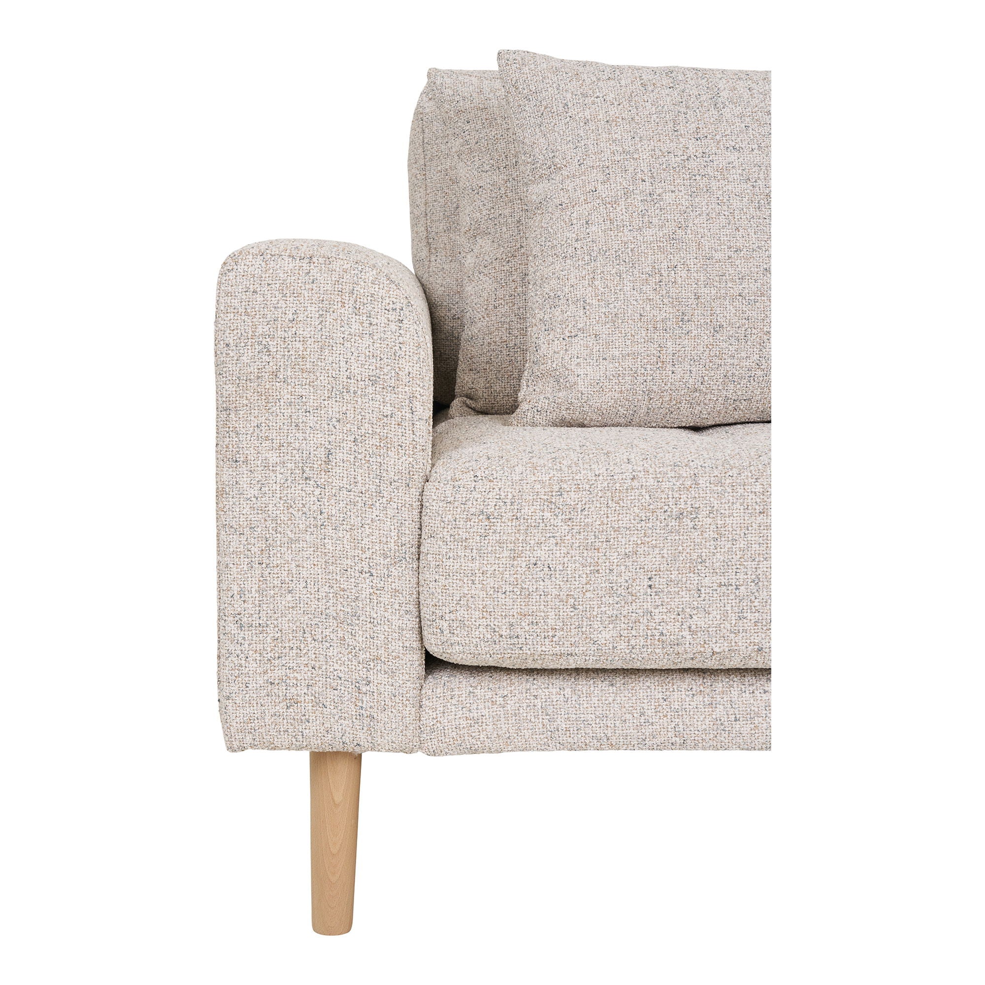 Lido Lounge Sofa - Lounge Sofa, højrevendt i beige meleret med fire puder og natur træben, HN1015