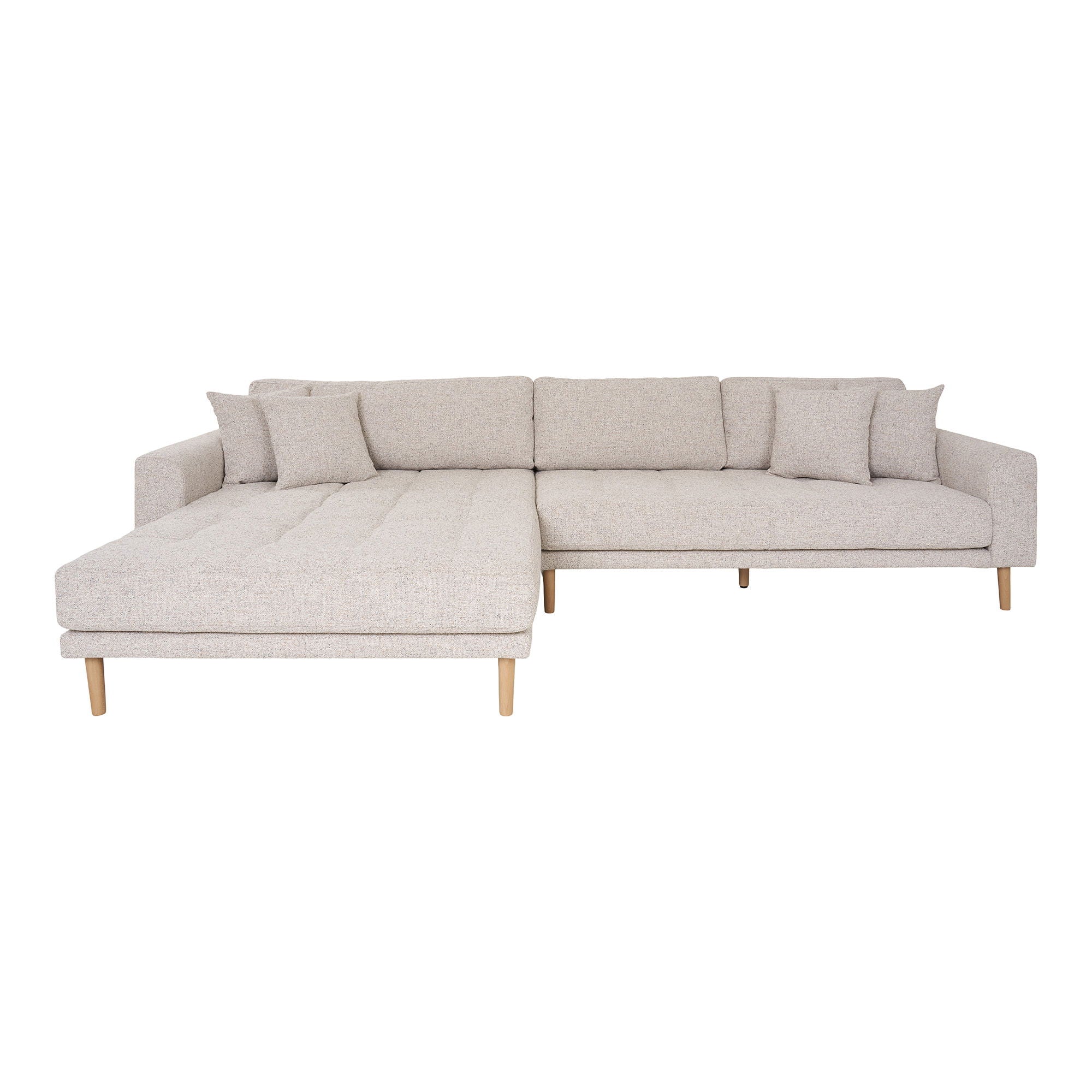 Lido Lounge Sofa - Lounge Sofa, venstrevendt i beige meleret med fire puder og natur træben, HN1015