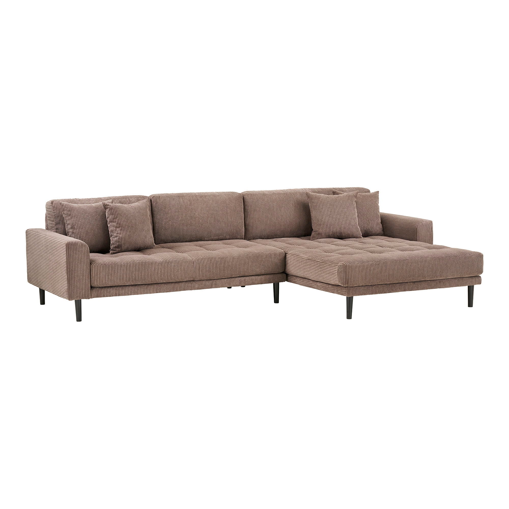 Lido Lounge Sofa - Lounge Sofa, højrevendt i brun fløjl med fire puder og sorte træben HN1423