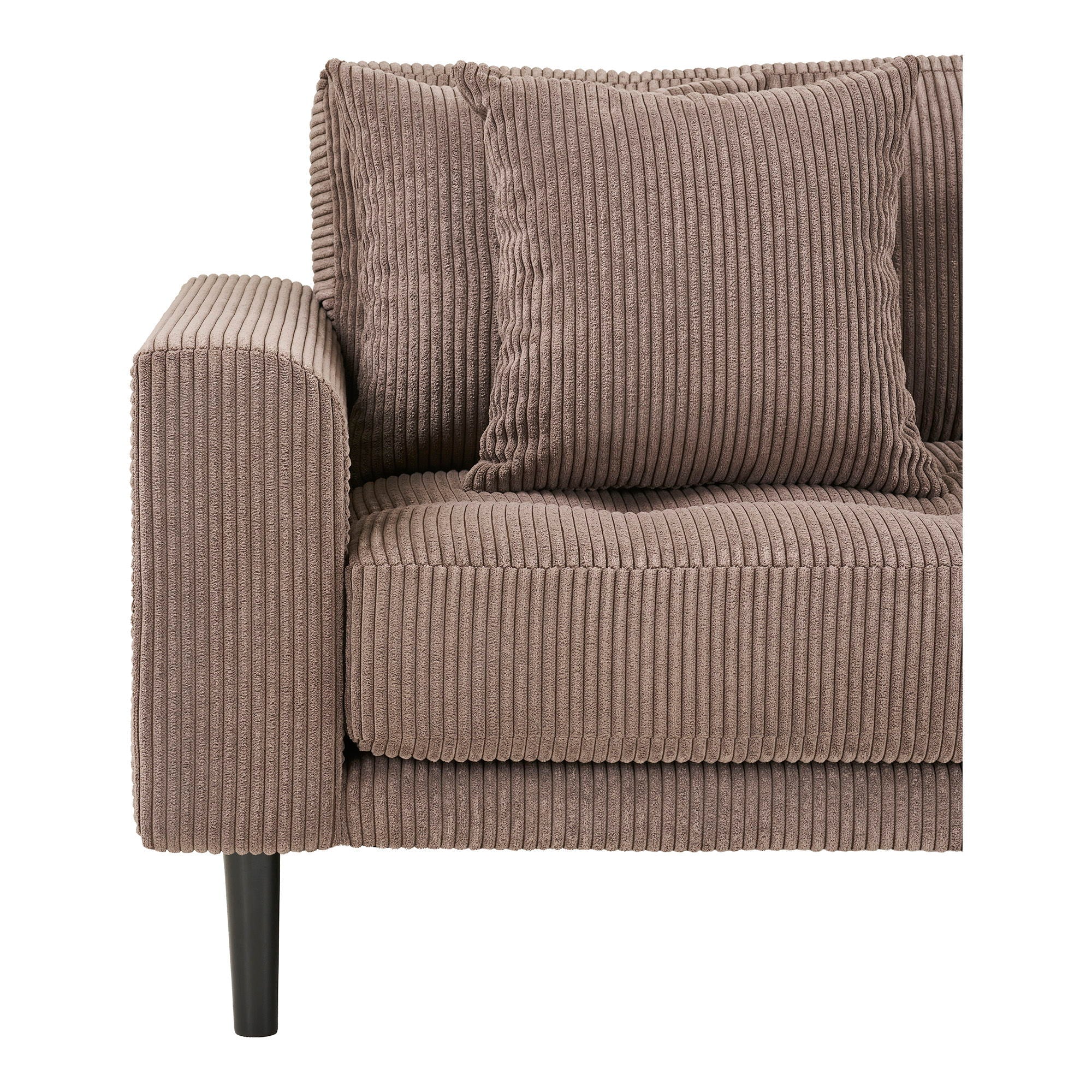 Lido Lounge Sofa - Lounge Sofa, højrevendt i brun fløjl med fire puder og sorte træben HN1423