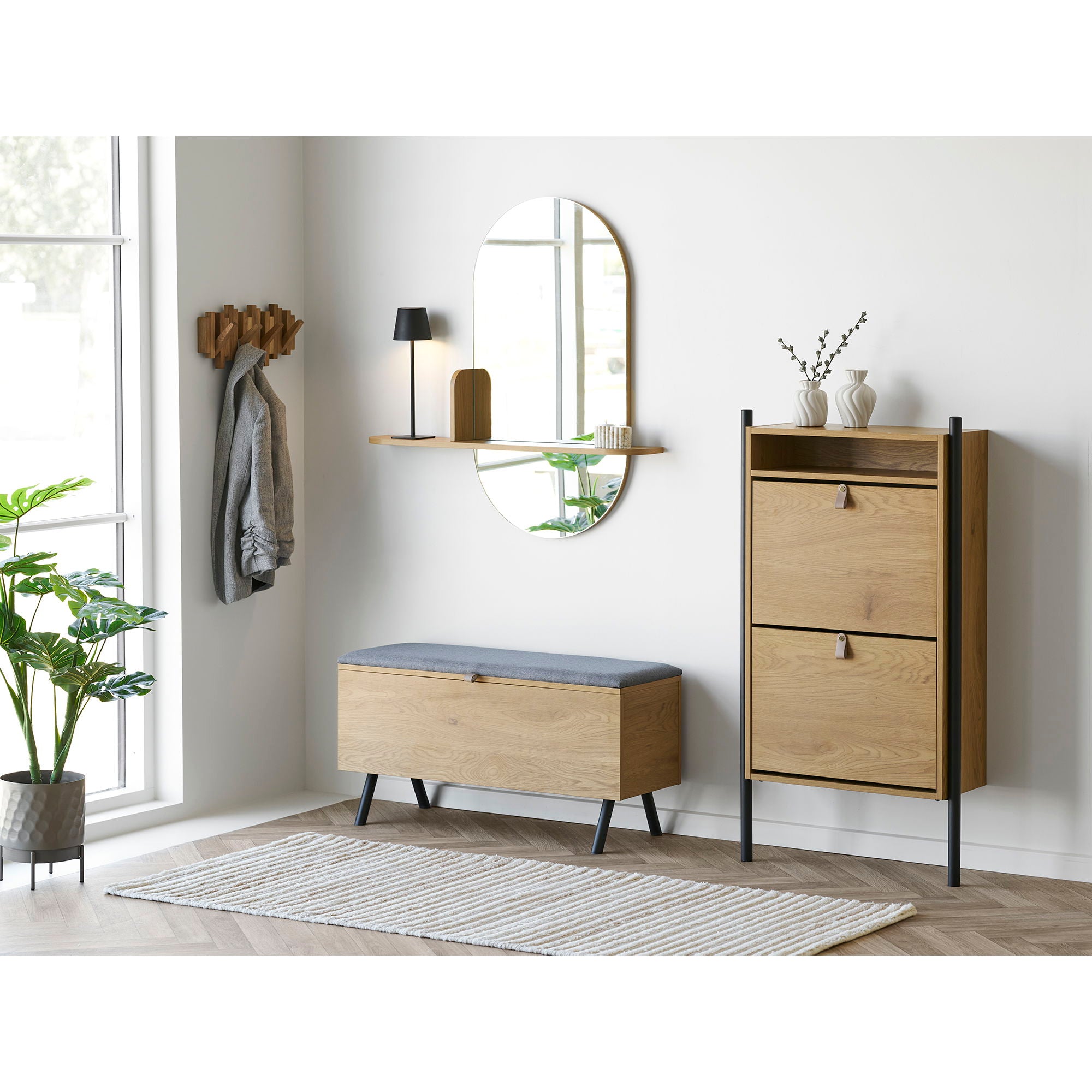 Barco Bænk med opbevaring - Bænk med opbevaring, egetræslook 92x33x48 cm