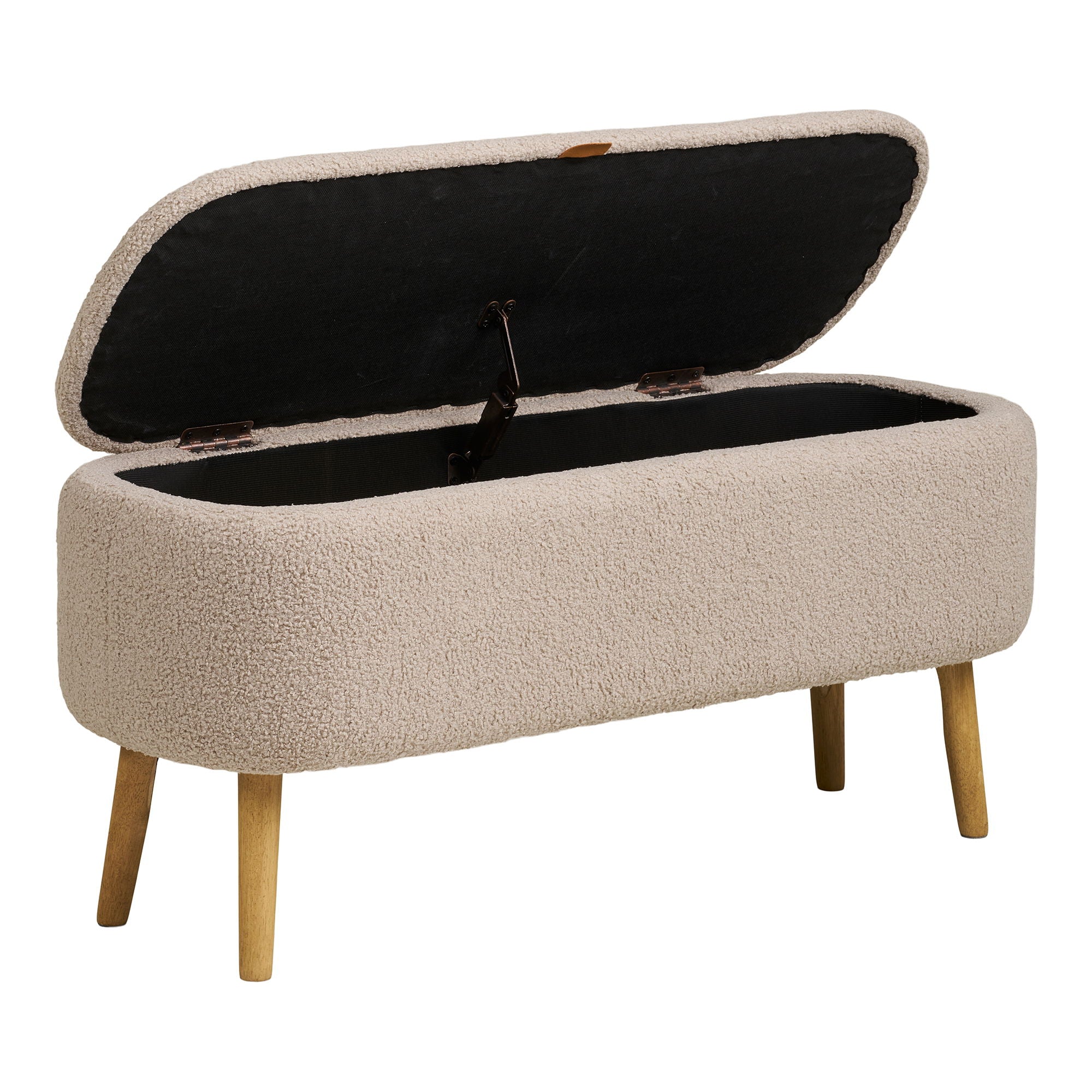 Harlow Bænk - Bænk med opbevaring, bouclé, beige 95x37x45 cm, HN1063