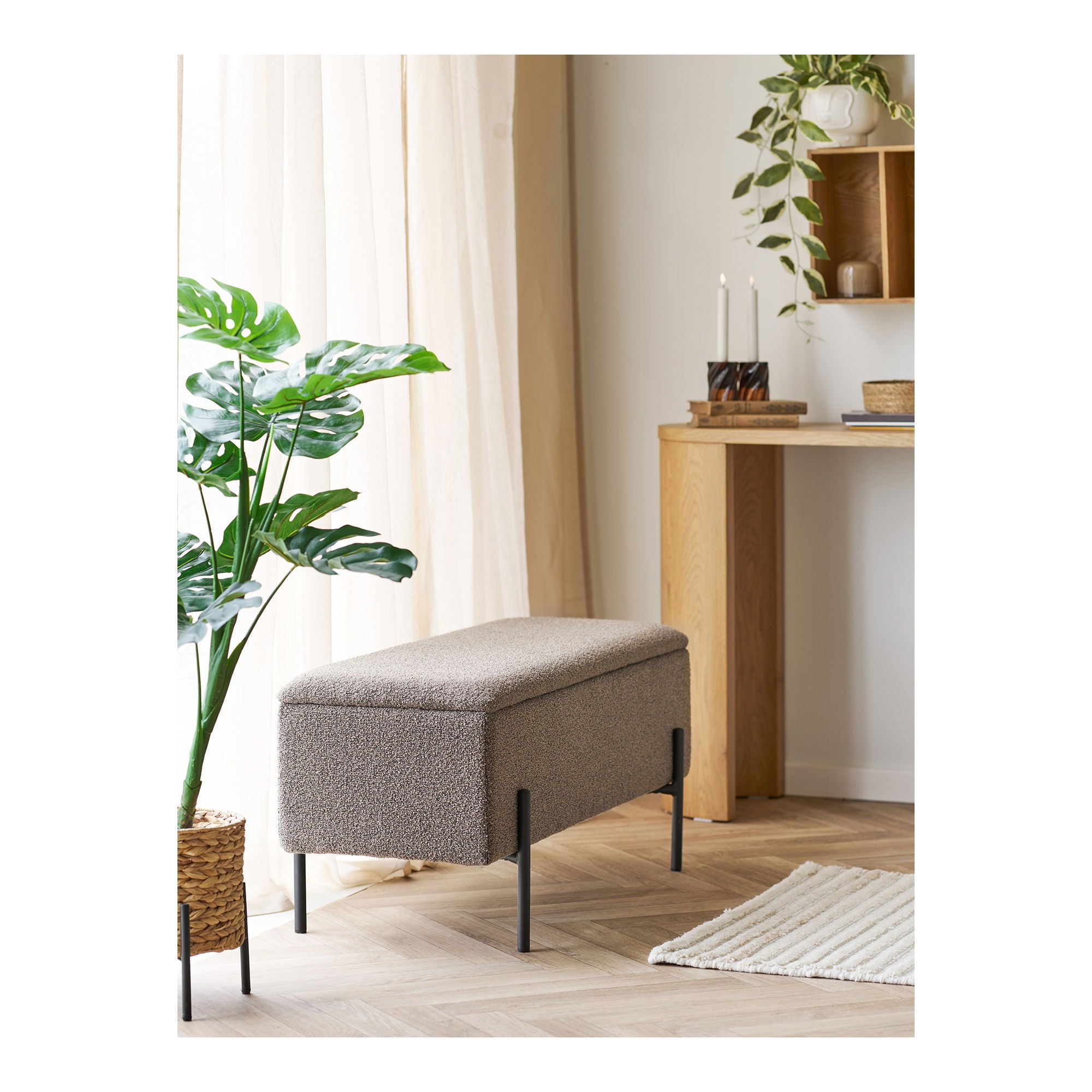 Watford Bænk - Bænk med opbevaring, bouclé, brun 95x36,5x43 cm, HN1061