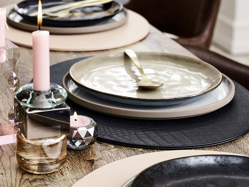 Oval dækkeserviet // Sort slange mønster PU - HARD