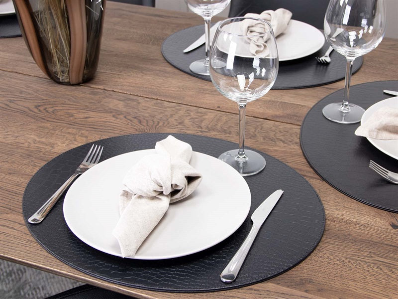 Oval dækkeserviet // Sort slange mønster PU - HARD