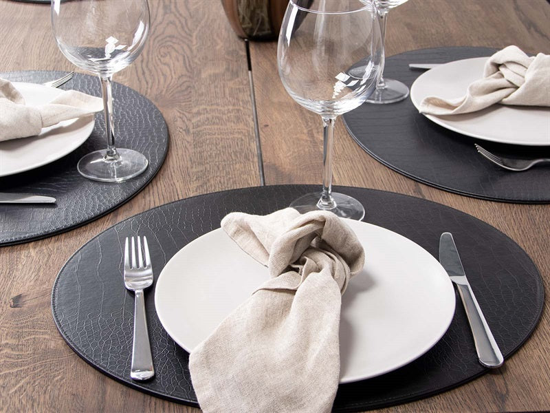 Oval dækkeserviet // Sort slange mønster PU - HARD