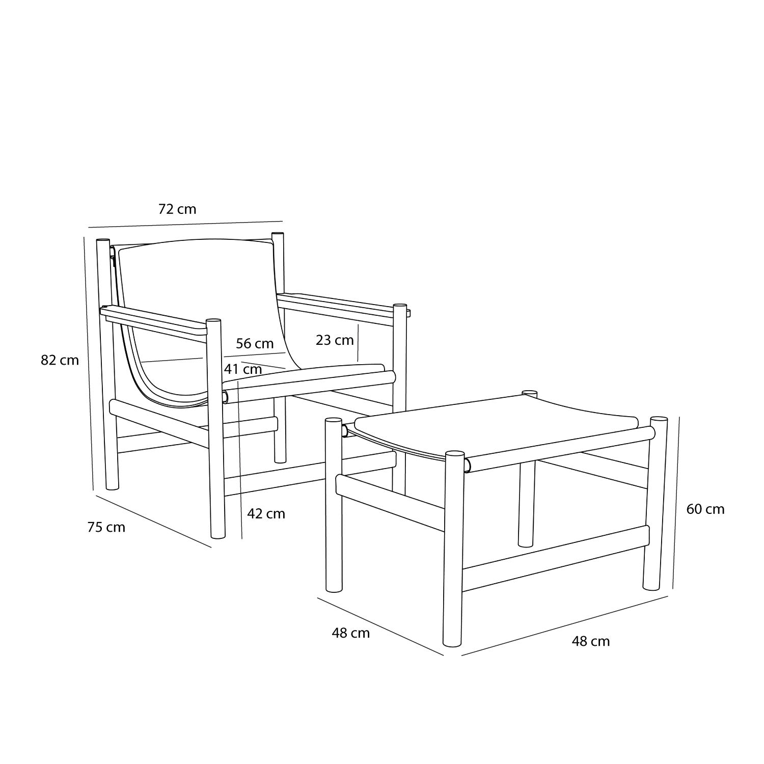 Heritage Lænestol/Fodskammel Natur/Beige - 75x72xh82cm, 69x49xh43cm