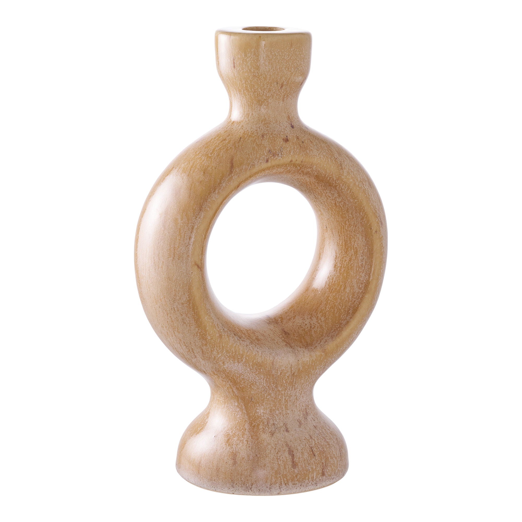 Lysestage, keramik, brun<br>13,5x8,8x23,4 cm