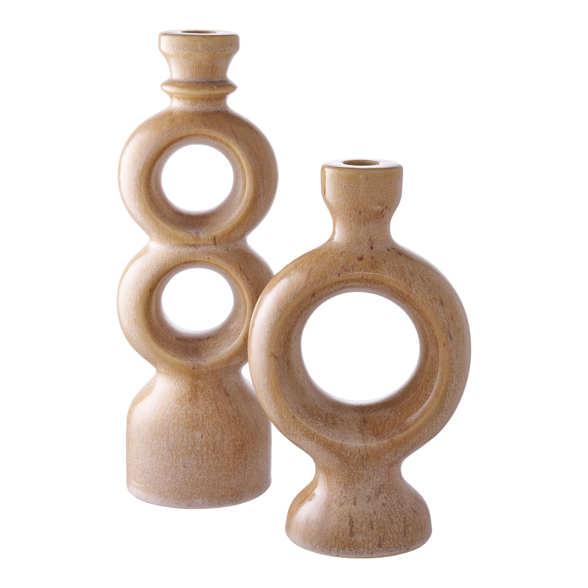 Lysestage, keramik, brun<br>13,5x8,8x23,4 cm
