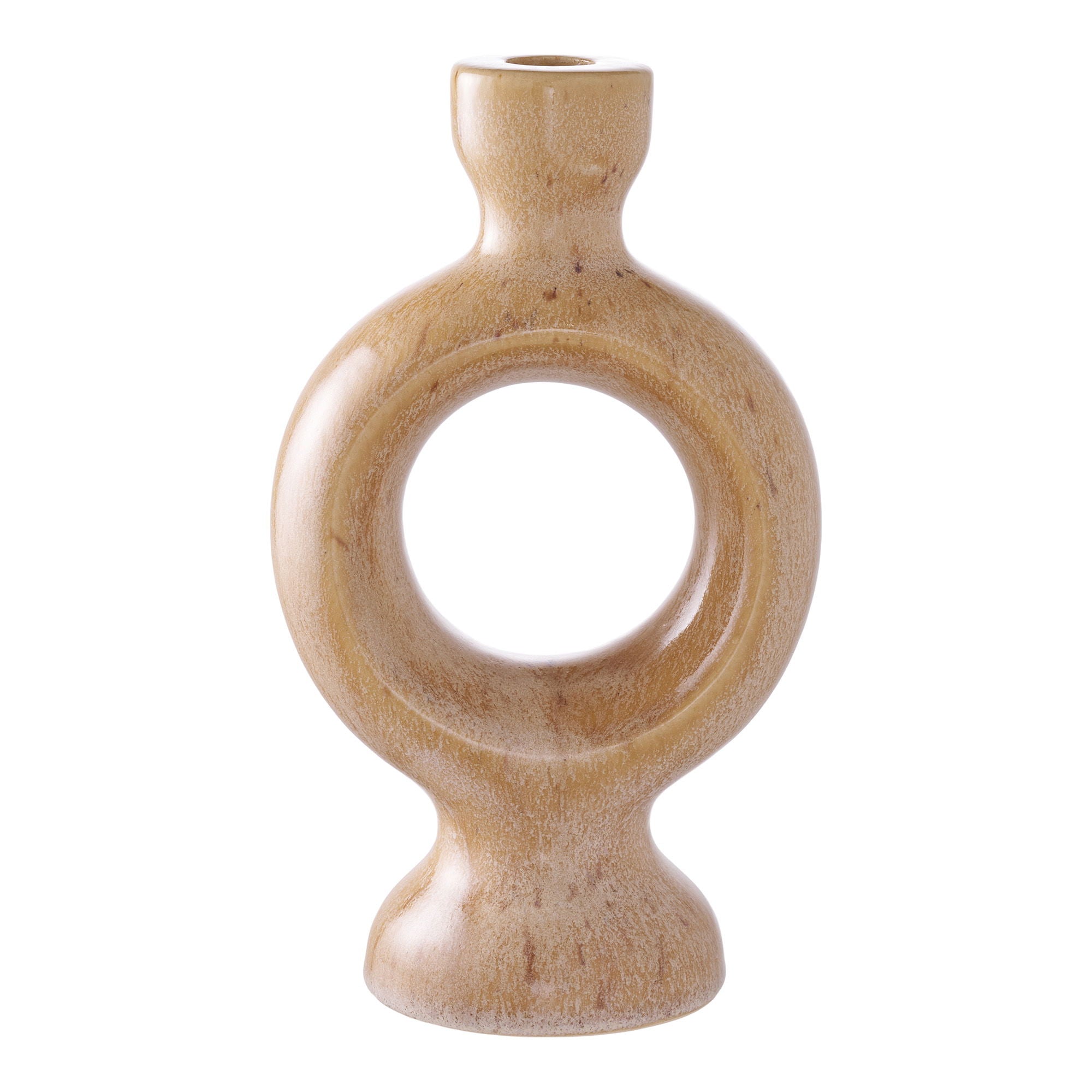 Lysestage, keramik, brun<br>13,5x8,8x23,4 cm