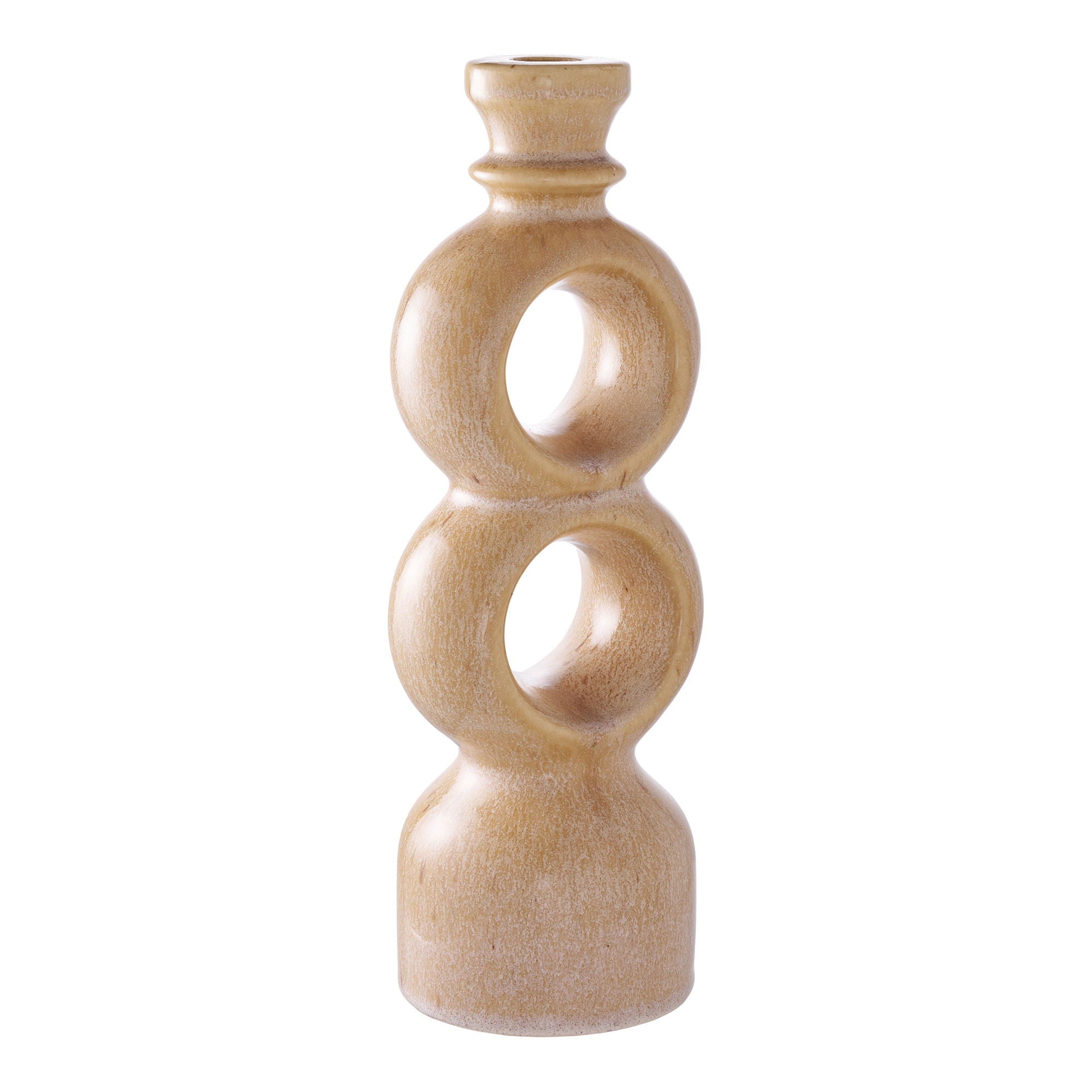 Lysestage, keramik, brun<br>13,5x8,8x23,4 cm