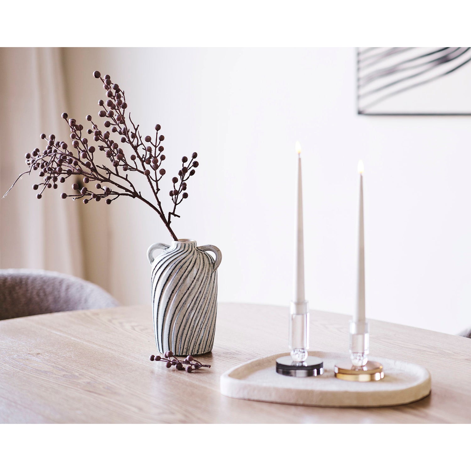 Lysestage - Lysestage, glas, brun/hvid ø8,5x10 cm