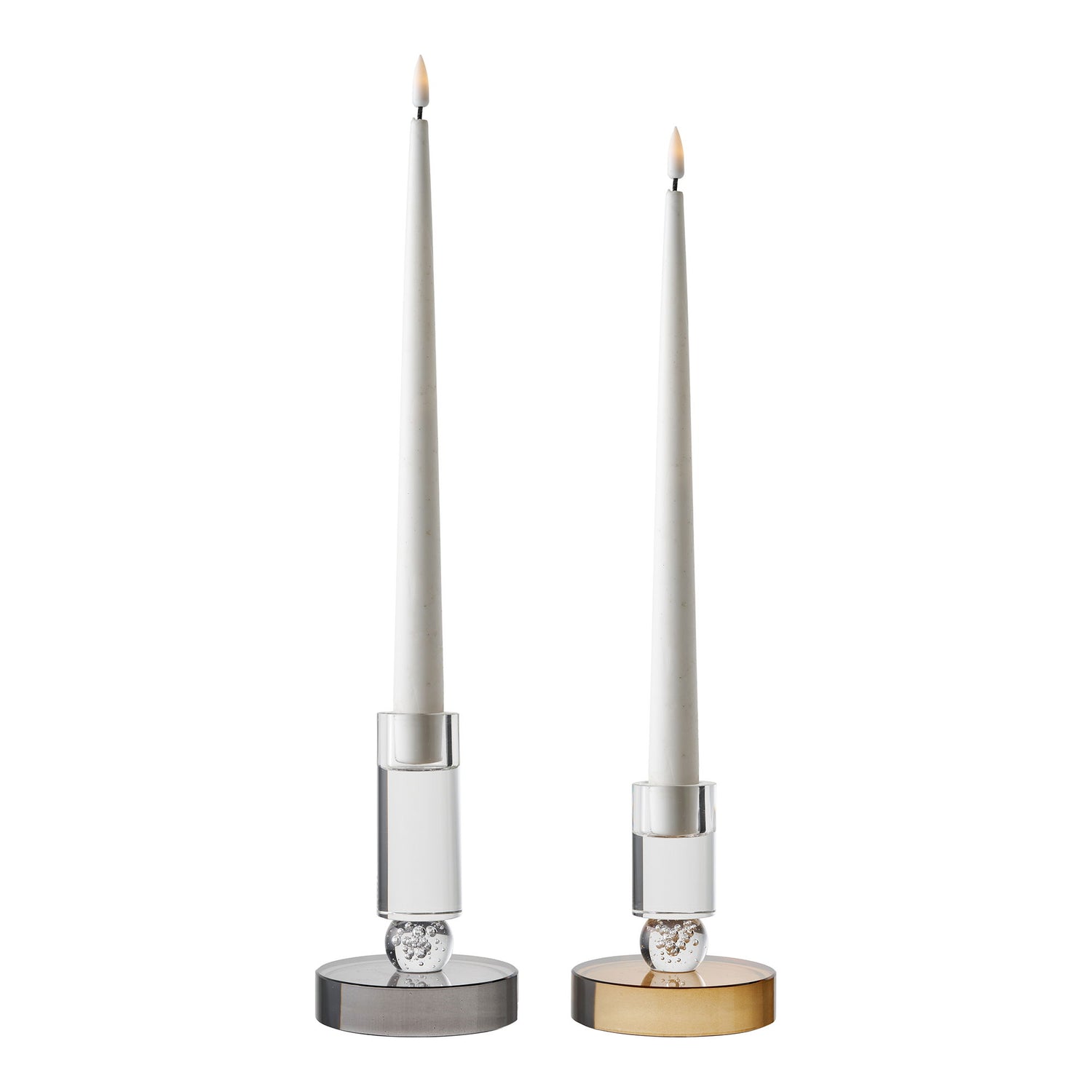 Lysestage - Lysestage, glas, brun/hvid ø8,5x10 cm