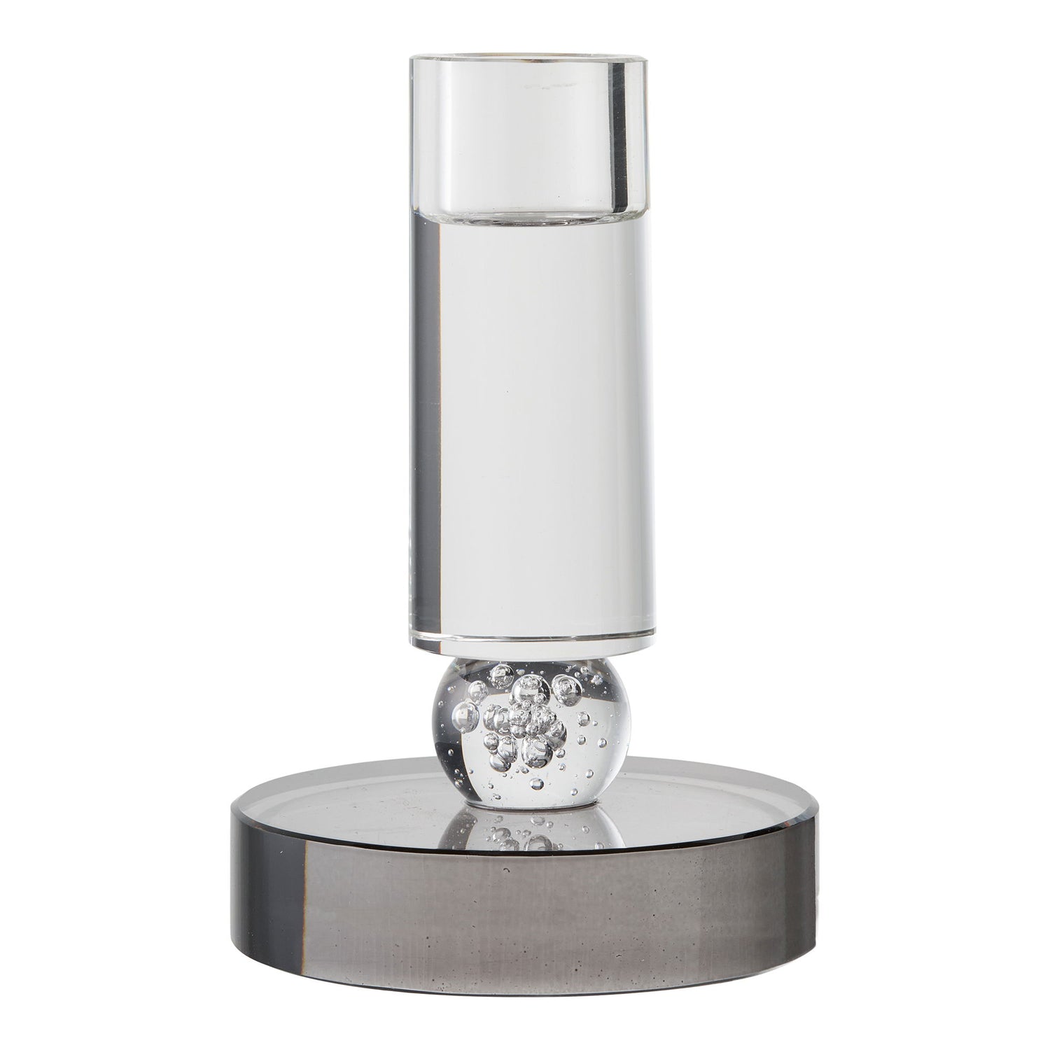 Lysestage - Lysestage, glas, grå/hvid  ø9x13 cm