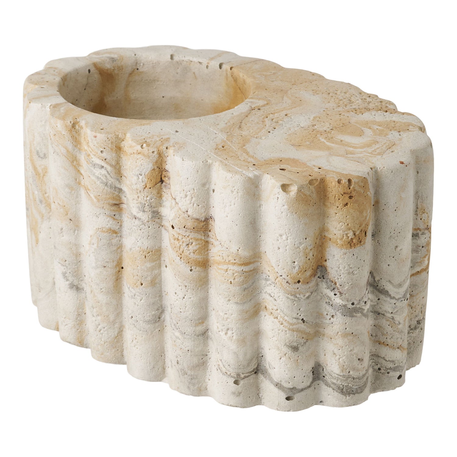 Fyrfadsstage - Fyrfadsstage, cement, brun/beige ø10,5x6 cm