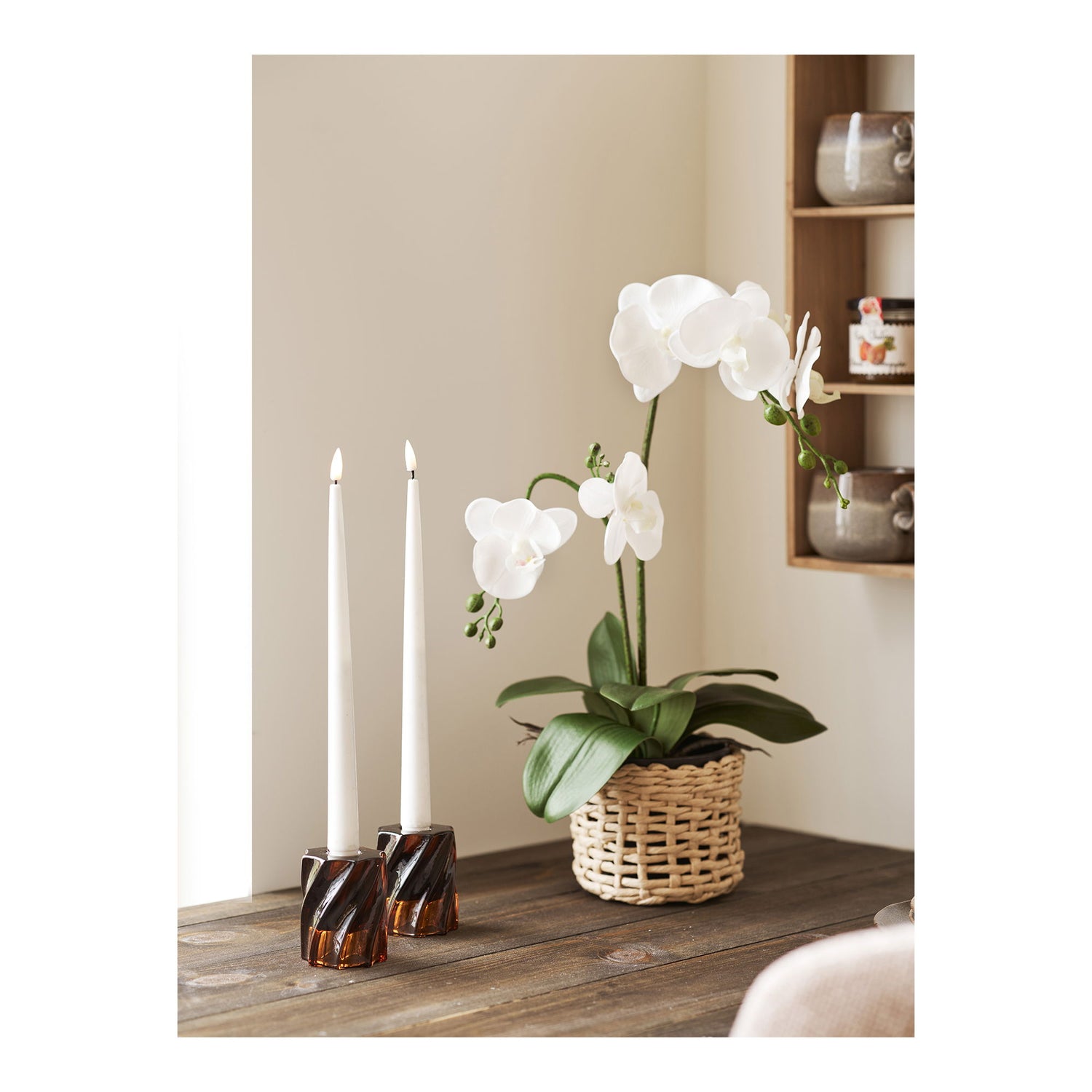 Lysestage - Lysestage, glas, smoked brun sæt af 2