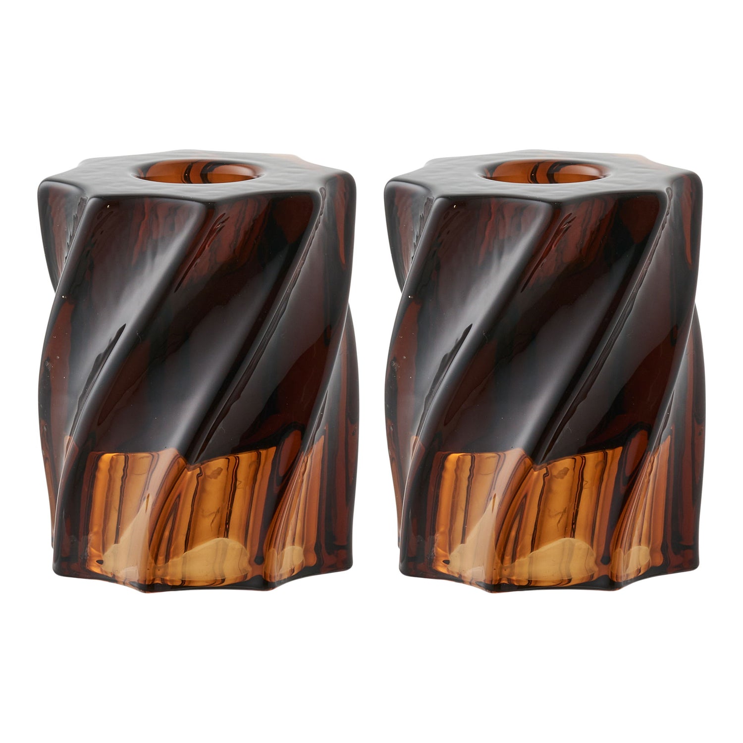 Lysestage - Lysestage, glas, smoked brun sæt af 2