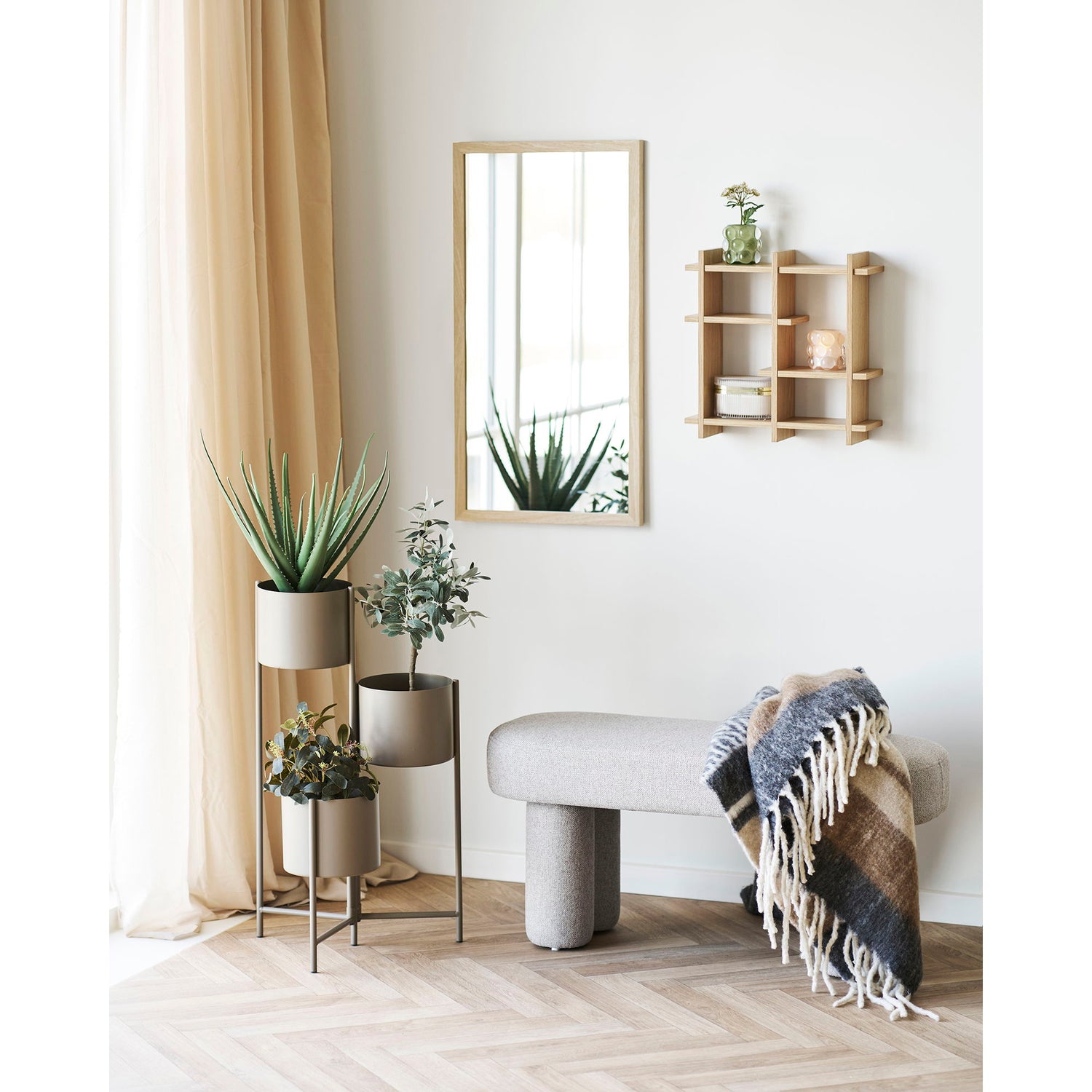 Lysestage - Lysestage, glas, beige/grøn sæt af 2