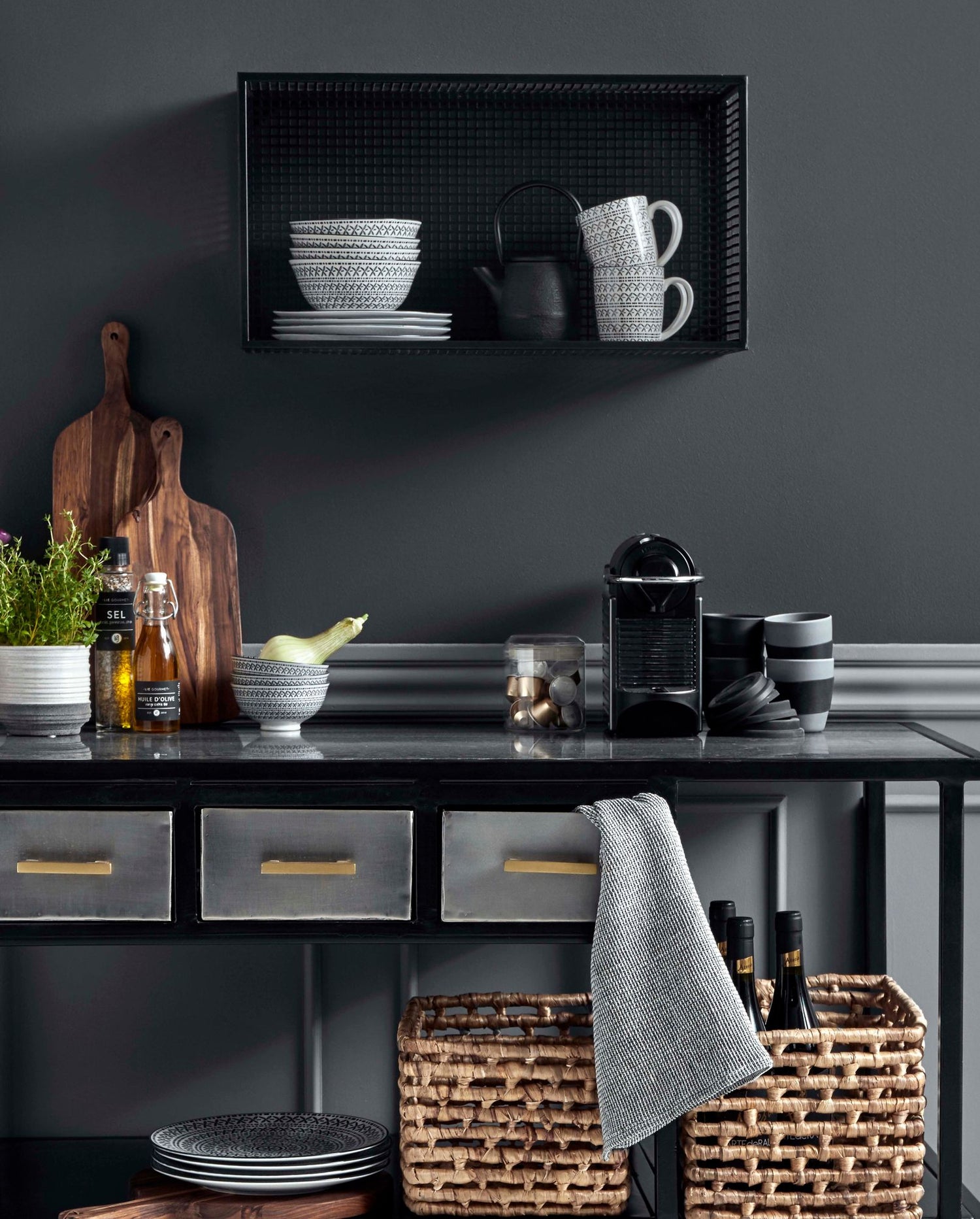 Vaffelvævet viskestykke - hvid/sort