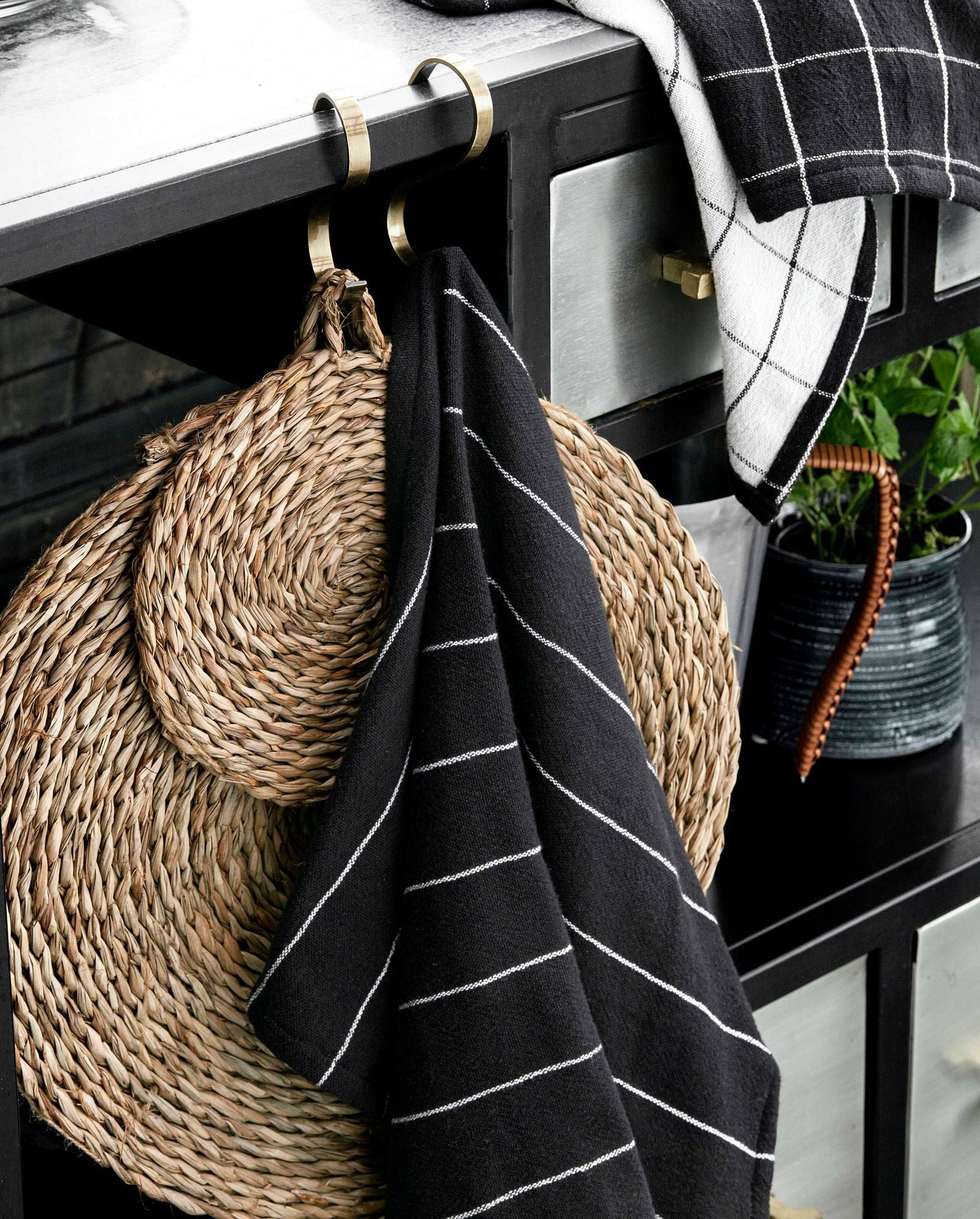 Viskestykke i bomuld - sort/råhvid