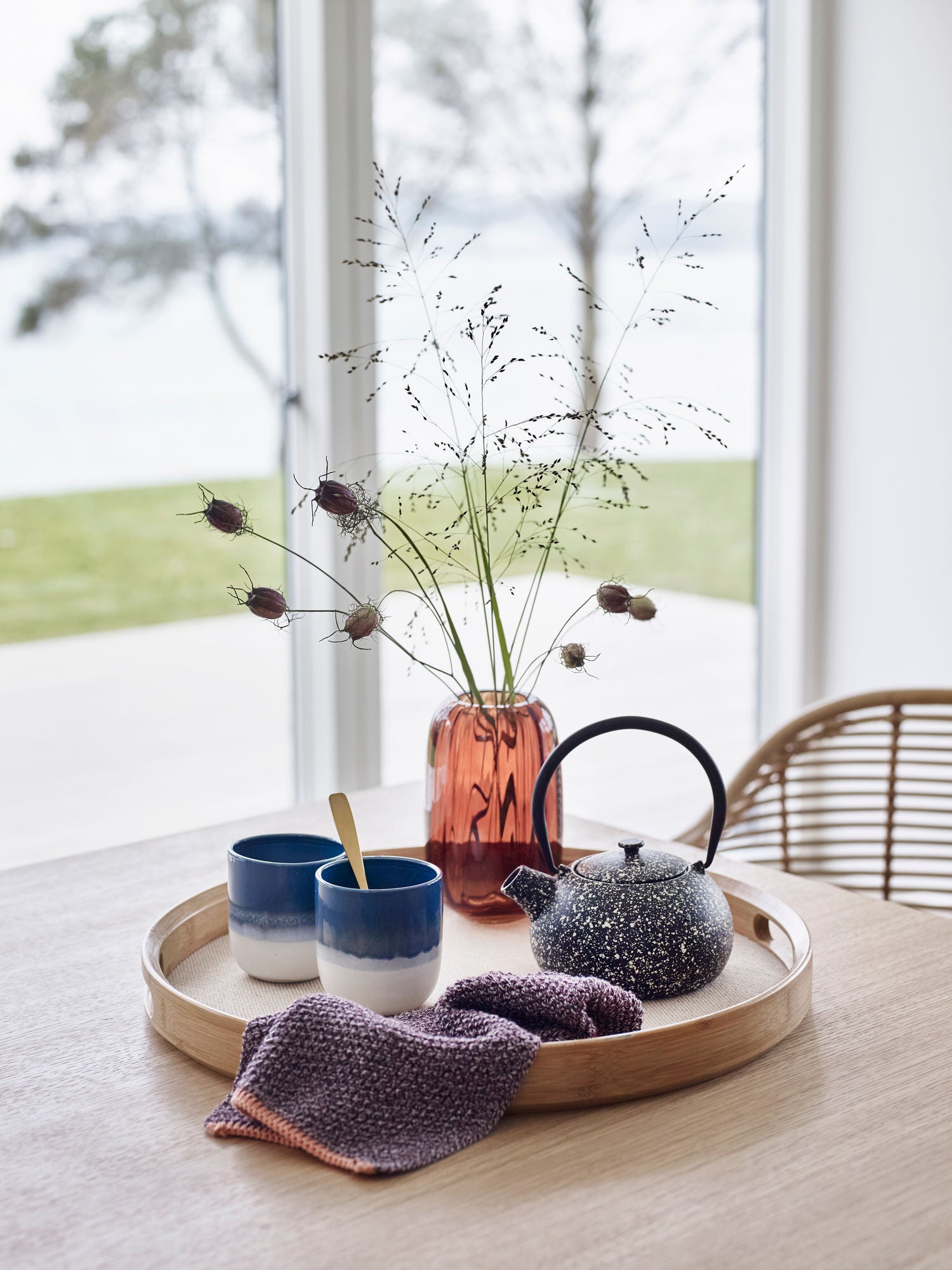 Hübsch Canvas Bakker Rund Natur (sæt af 2)