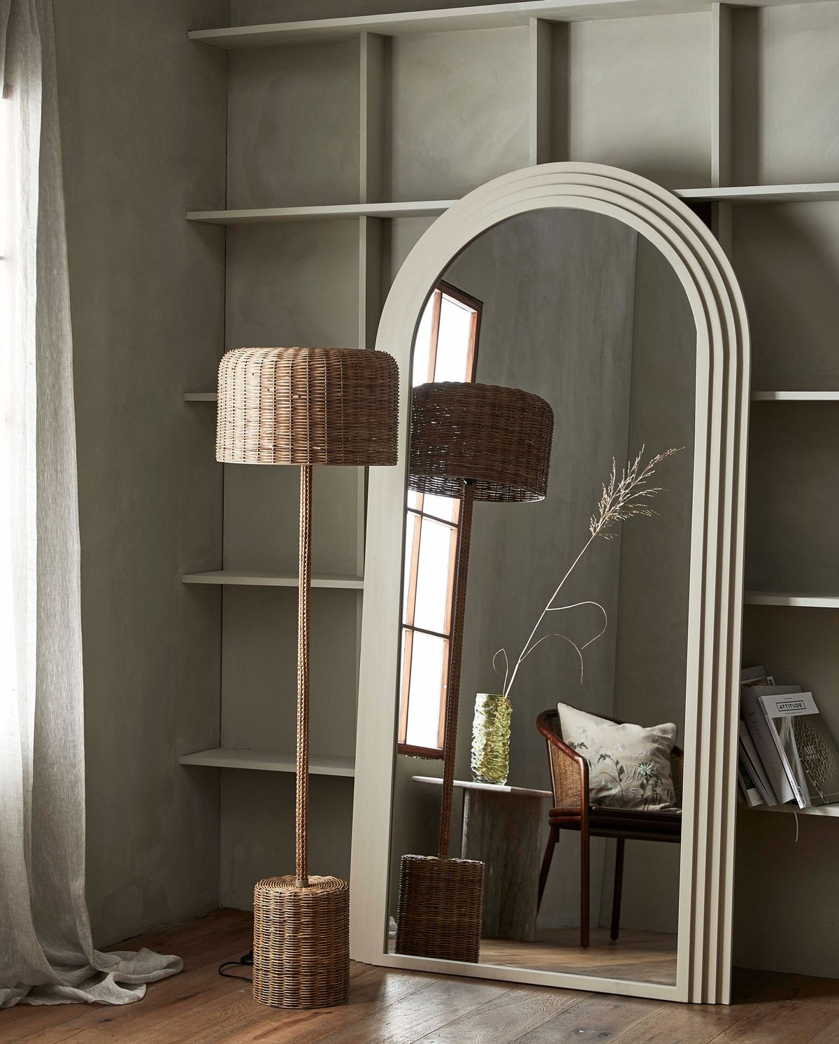 CANE gulvlampe i flettet sukkerrør - h152 cm - natur