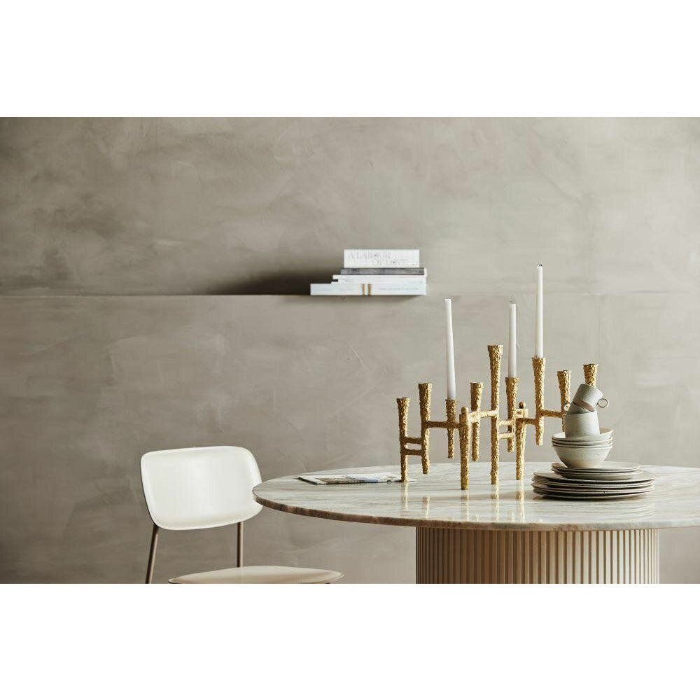 ERIE rundt spisebord i træ og marmor - ø140 cm - råhvid, brun, beige