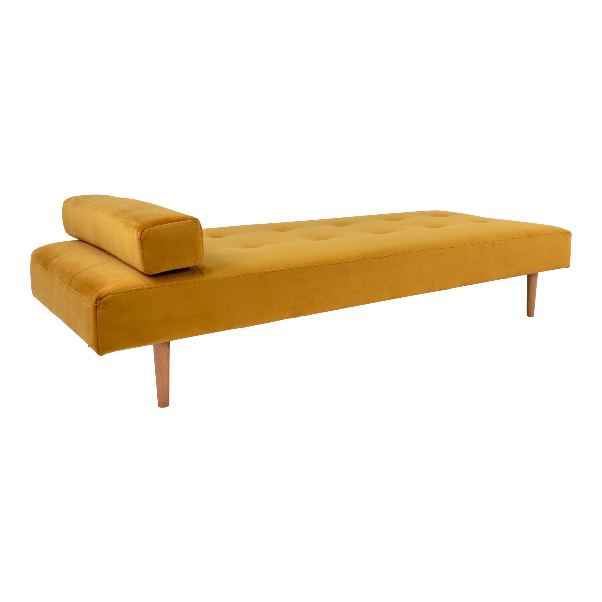 Capri Daybed - Daybed i velour, sennepsgul med natur træben, HN1004
