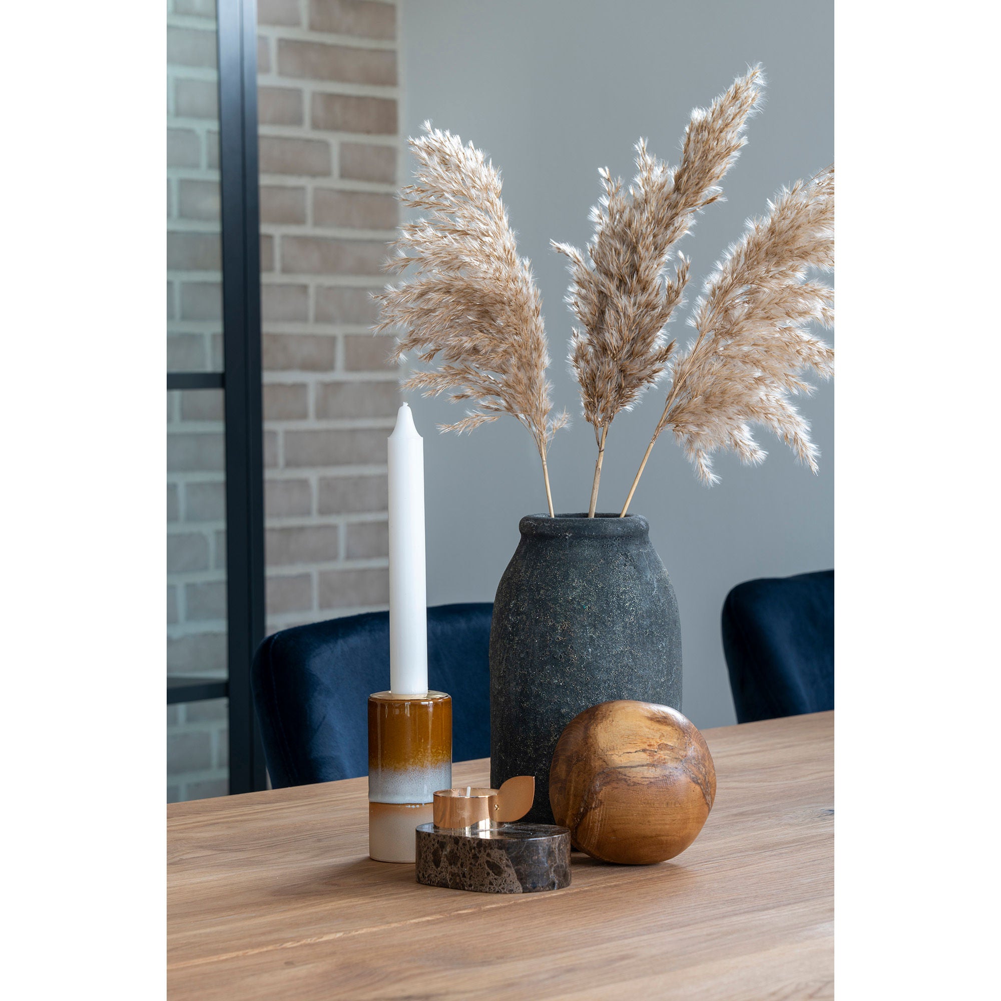 Fyrfadsstage - Fyrfadsstage i marmor, brun, messing holder, 10x7x5,5 cm