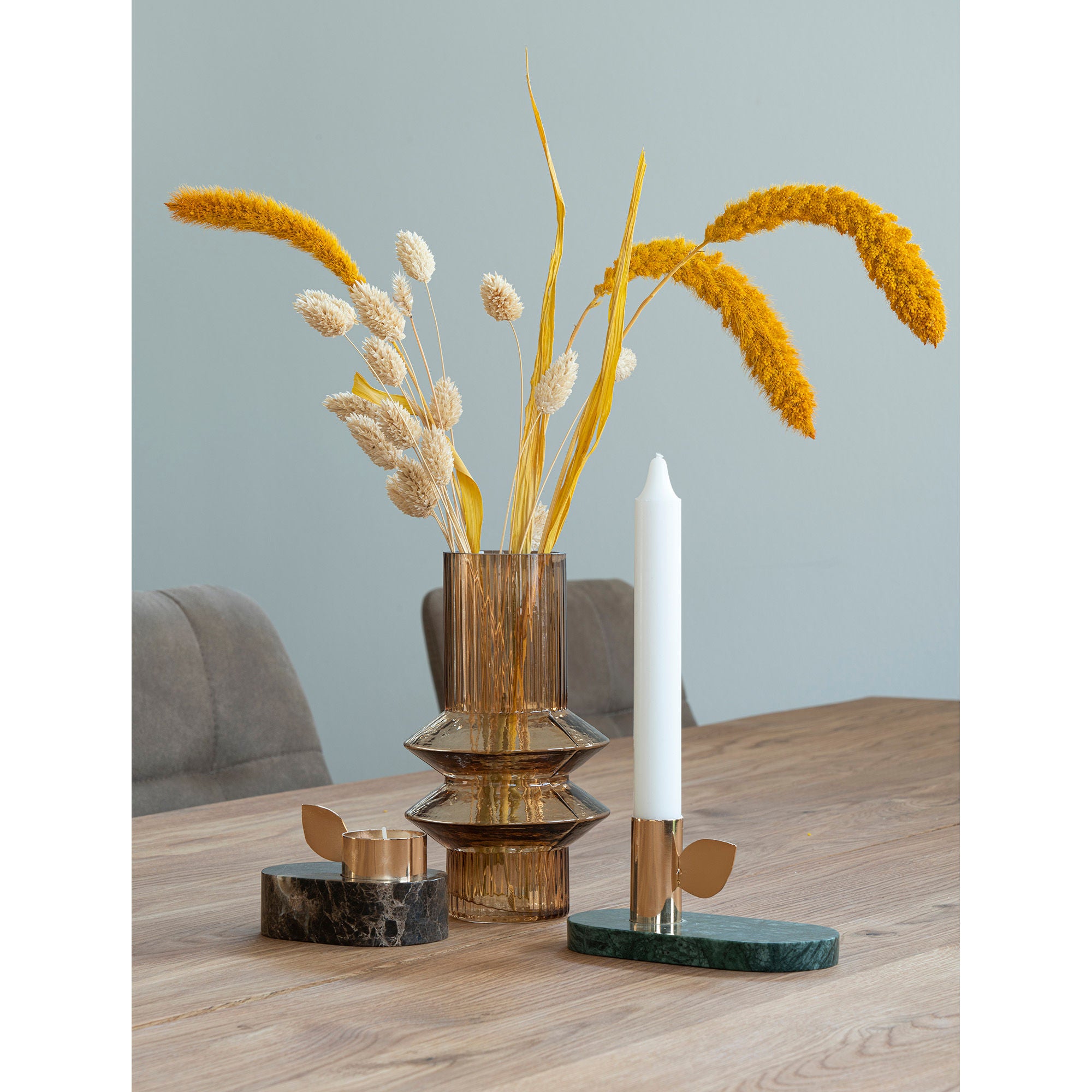 Fyrfadsstage - Fyrfadsstage i marmor, brun, messing holder, 10x7x5,5 cm