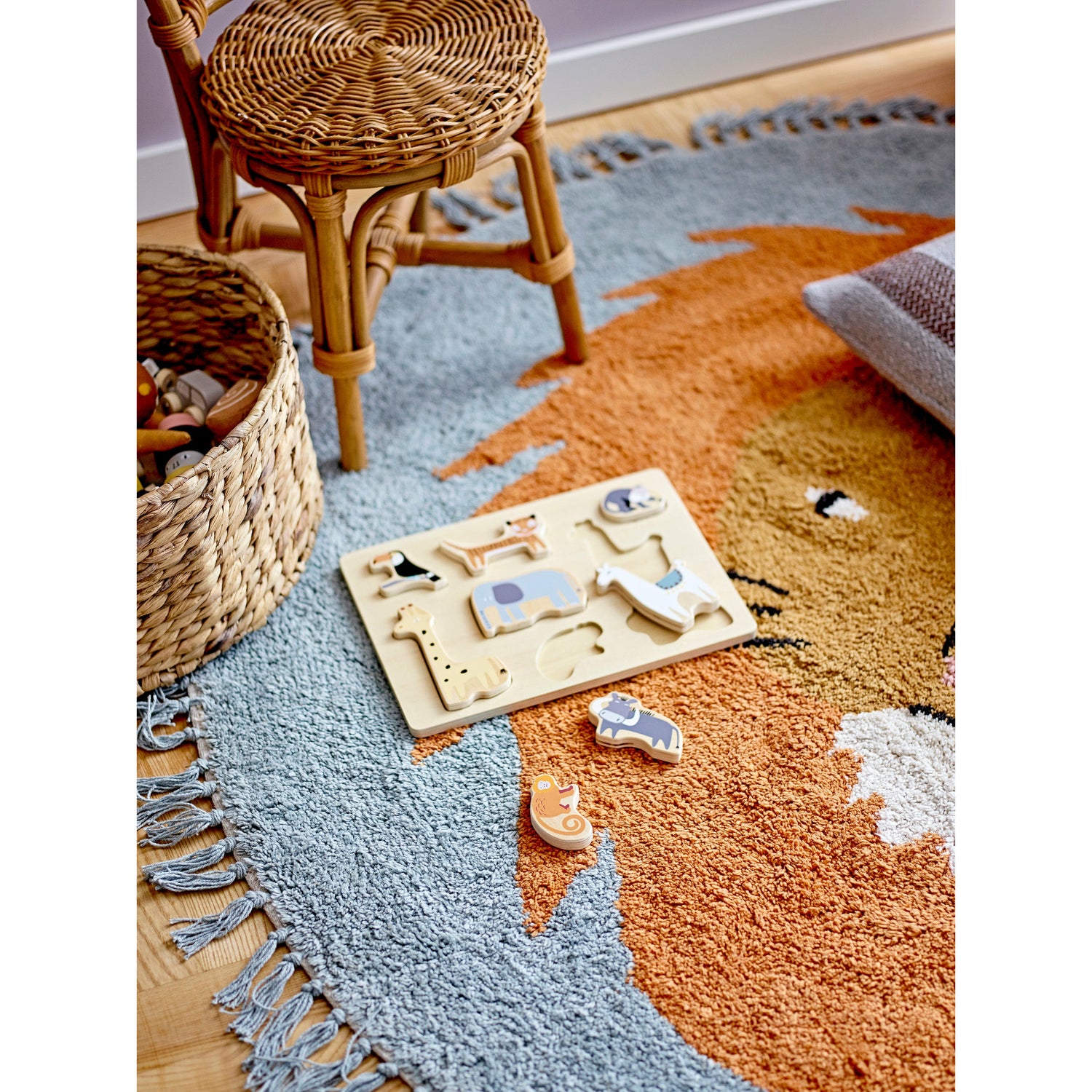 Leroy Tæppe, Blå, Bomuld - D130 cm - BLOOMINGVILLE MINI - DesignGaragen.dk