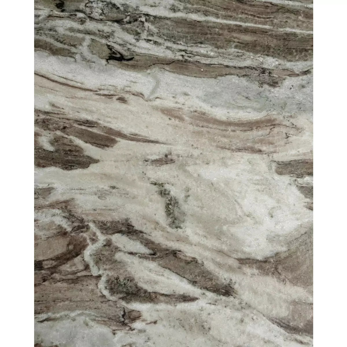 ERIE rundt spisebord i træ og marmor - ø140 cm - råhvid, brun, beige