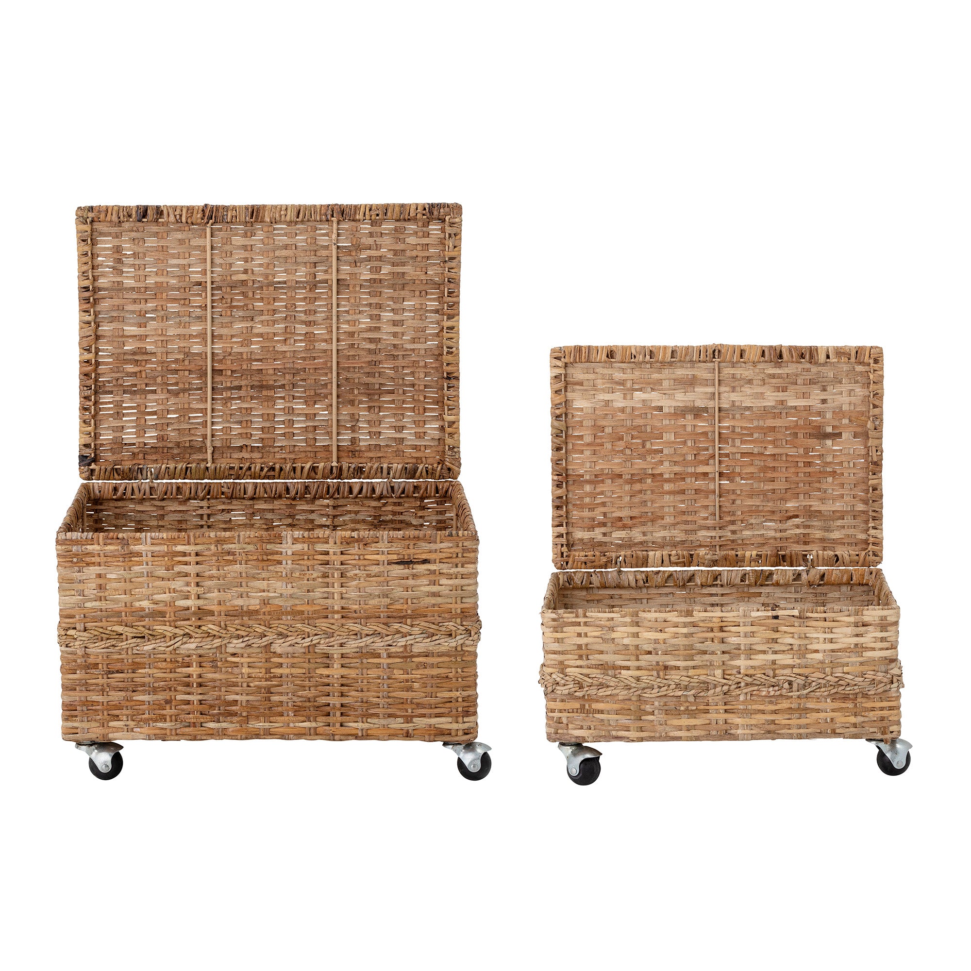 BLOOMINGVILLE MINI Colin Kurv m/Låg, Natur, Rattan - L48xH29xW33/L56xH35,5xW40 cm, Set of 2 - DesignGaragen.dk.