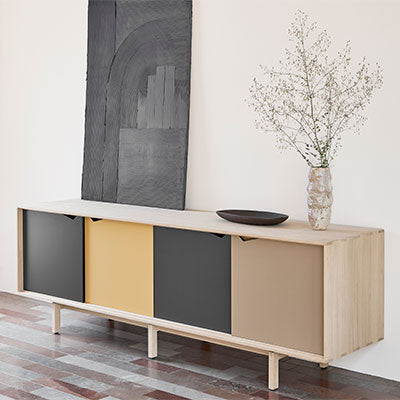 Andersen Furniture - S1 sideboard - l200xd50xh68 cm - eg/sæbe med multi earth låger - Andersen Furniture - DesignGaragen.dk