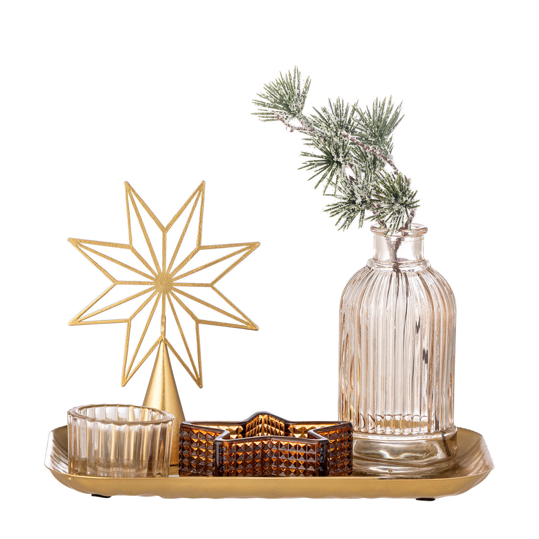 Bloomingville Sanga Bakke m/fyrfadsstage, Guld, Glas