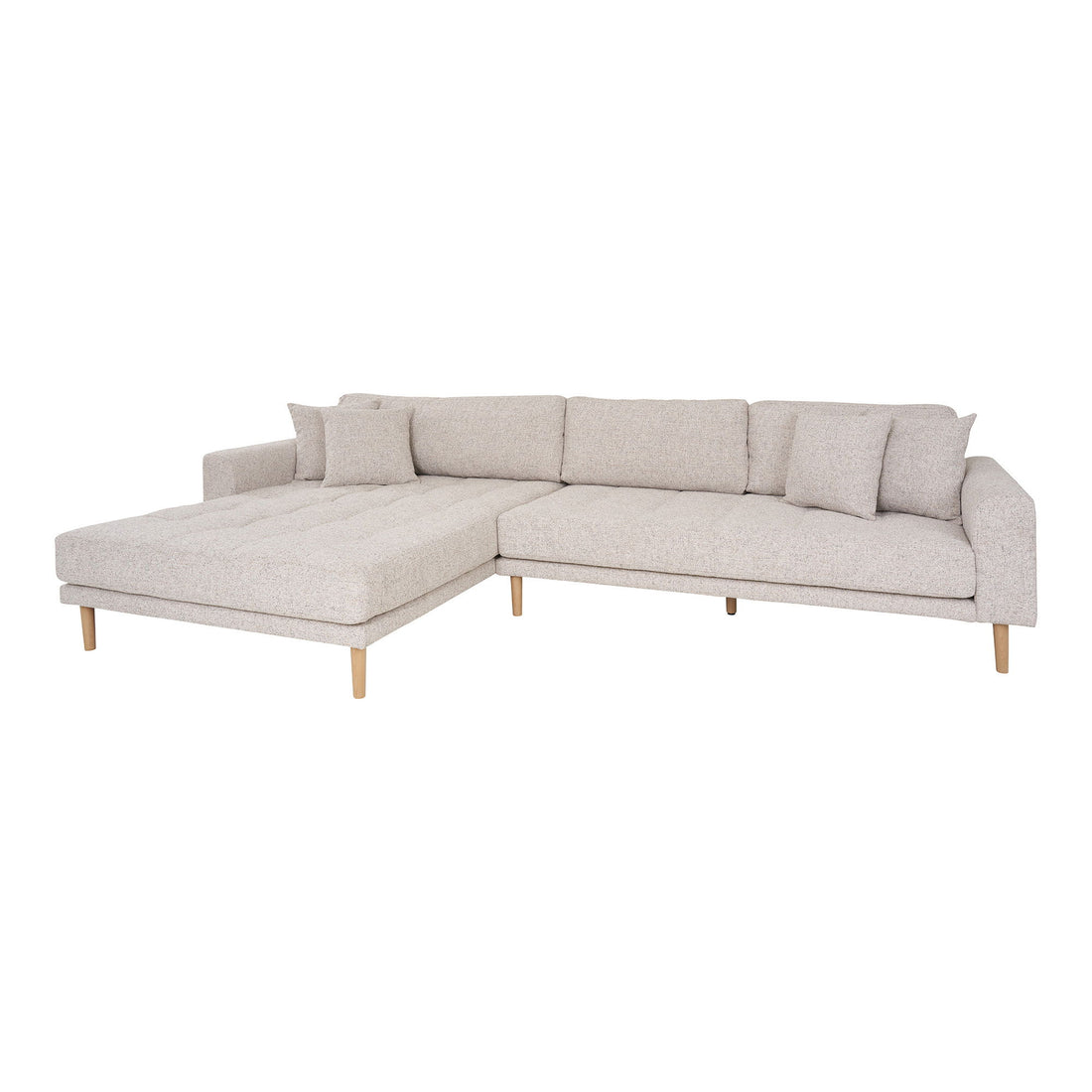 Lido Lounge Sofa - Lounge Sofa, venstrevendt i beige meleret med fire puder og natur træben, HN1015