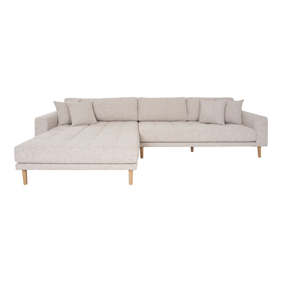 Lido Lounge Sofa - Lounge Sofa, venstrevendt i beige meleret med fire puder og natur træben, HN1015