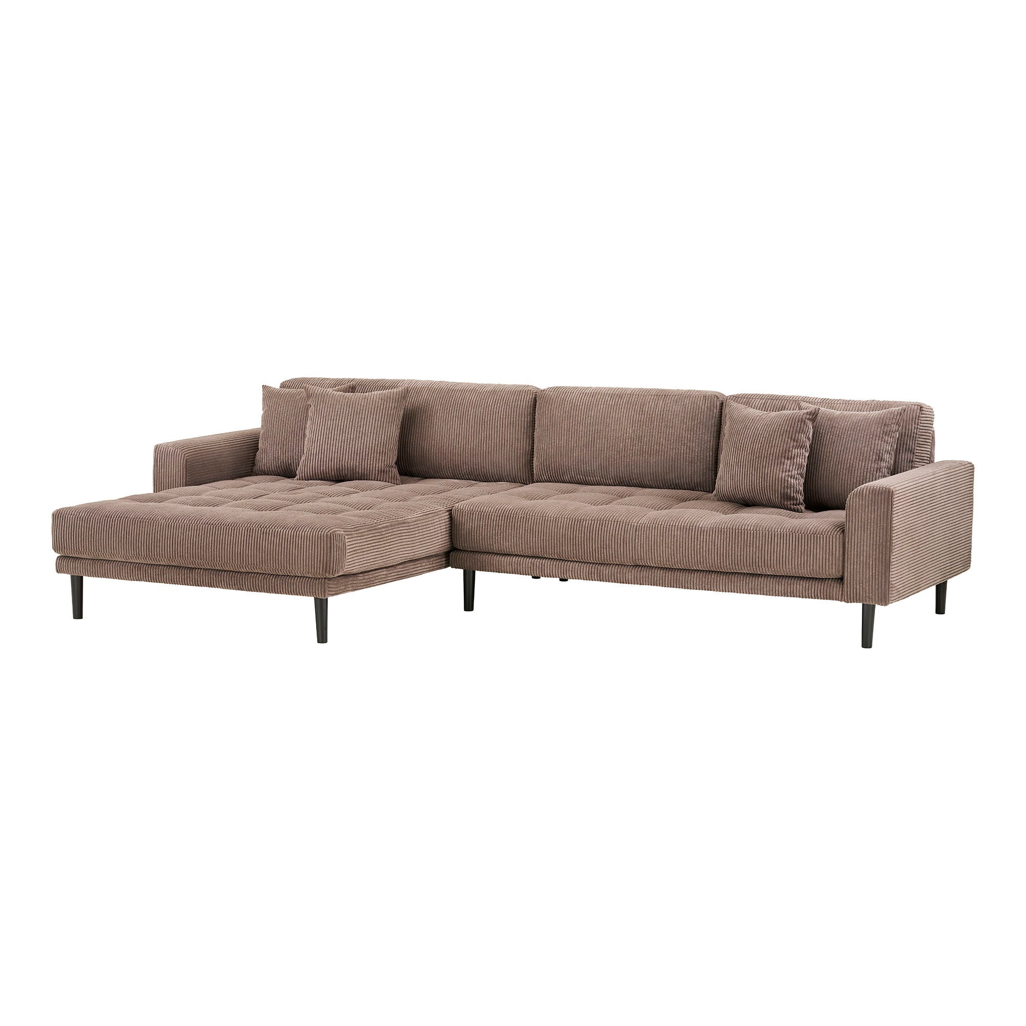 Lido Lounge Sofa - Lounge Sofa, venstrevendt i brun fløjl med fire puder og sorte træben HN1423