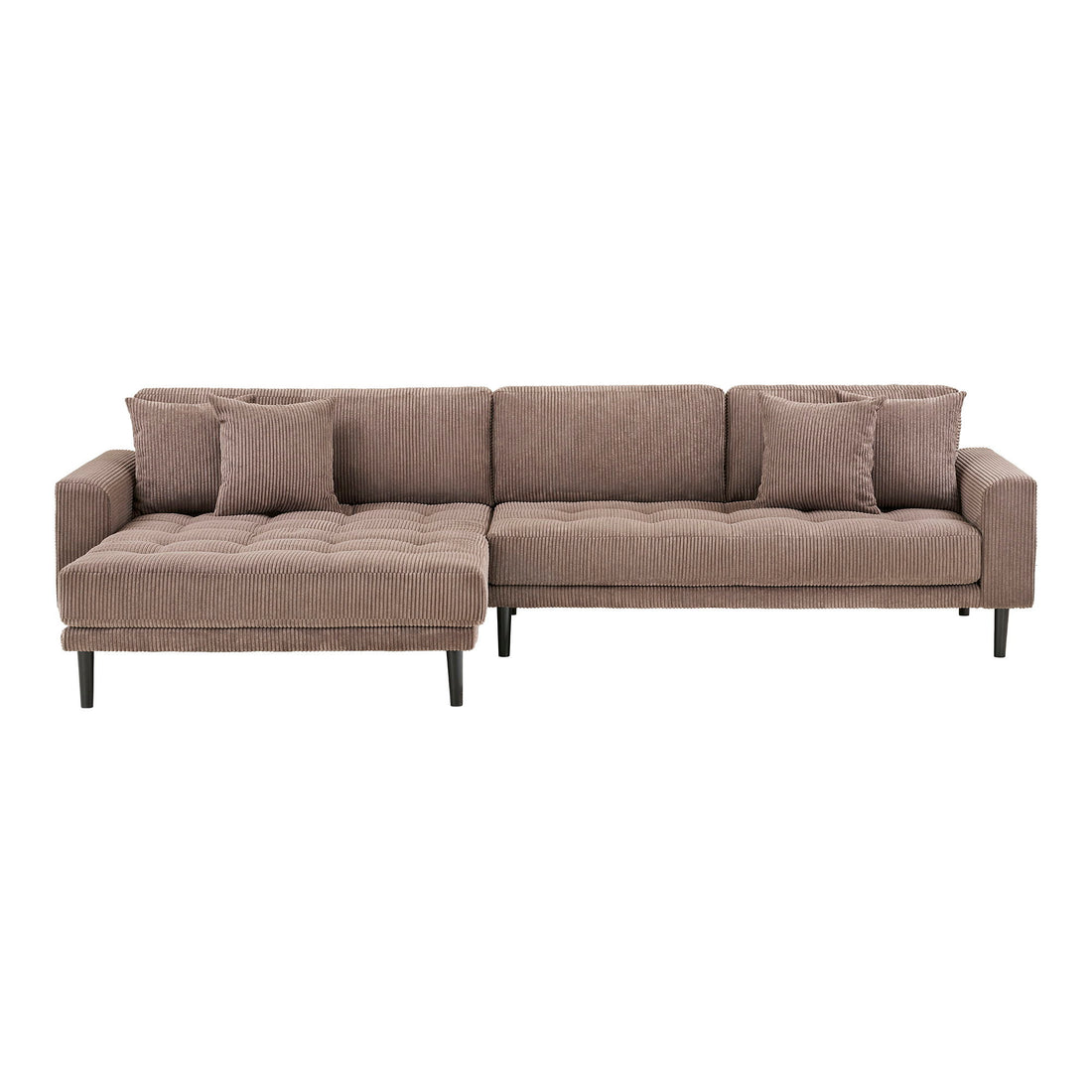 Lido Lounge Sofa - Lounge Sofa, venstrevendt i brun fløjl med fire puder og sorte træben HN1423