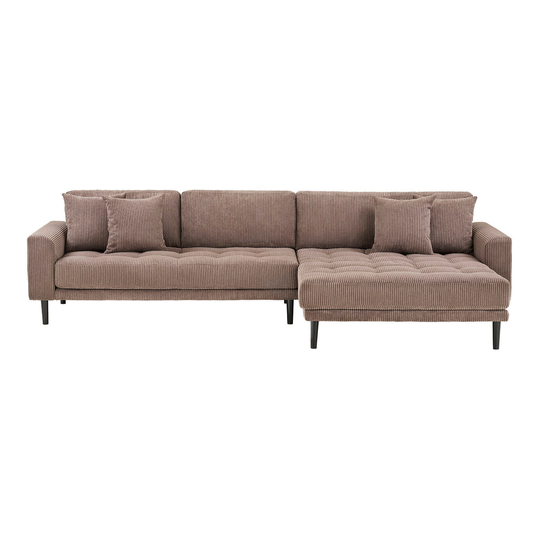 Lido Lounge Sofa - Lounge Sofa, højrevendt i brun fløjl med fire puder og sorte træben HN1423