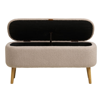 Harlow Bænk - Bænk med opbevaring, bouclé, beige 95x37x45 cm, HN1063