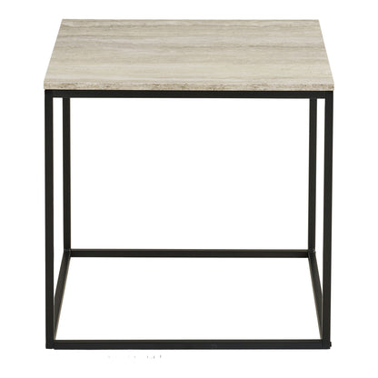 Vita Hjørnebord - Hjørnebord, travertin look, sort stel 45x45x45 cm