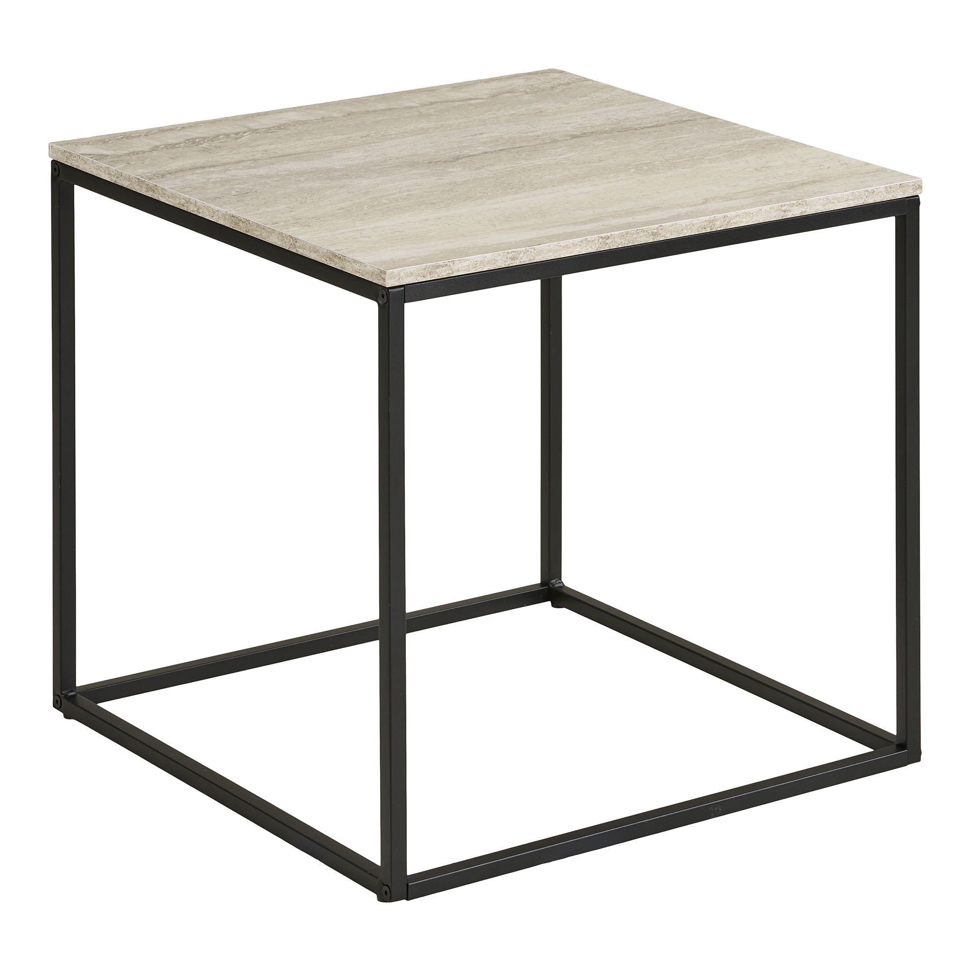 Vita Hjørnebord - Hjørnebord, travertin look, sort stel 45x45x45 cm