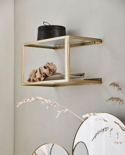 NERA hylde/sengebord i metal med glas - 36x20 cm - guld finish