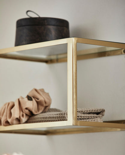 NERA hylde/sengebord i metal med glas - 36x20 cm - guld finish