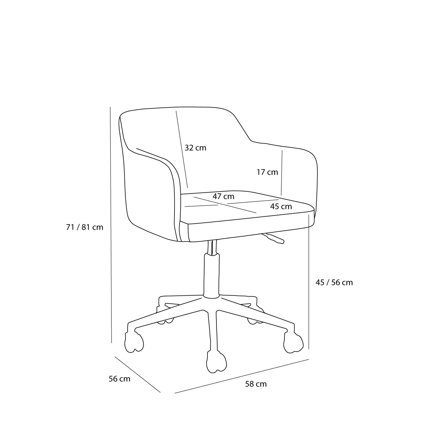 Rest Kontorstol Mørkegrå - 55x58xh73/83cm