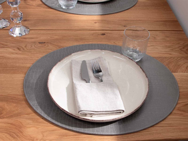 Oval dækkeserviet // Grå slange mønster PU - HARD