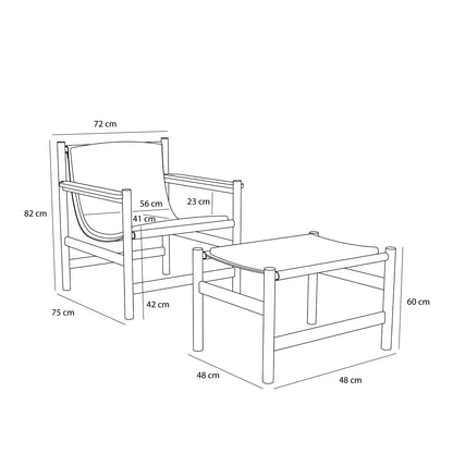 Heritage Lænestol/Fodskammel Natur/Beige - 75x72xh82cm, 69x49xh43cm